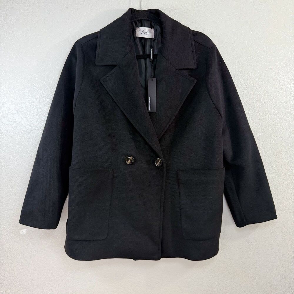 NWT Lola By Sandro Ferrone Blazer Coat Jacket Approx LARGE Black Cappotino ITALY